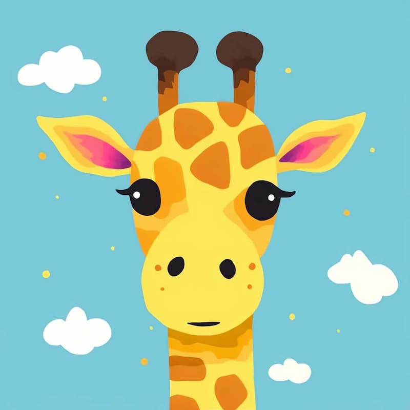 Cartoon giraffe face with a blue sky background