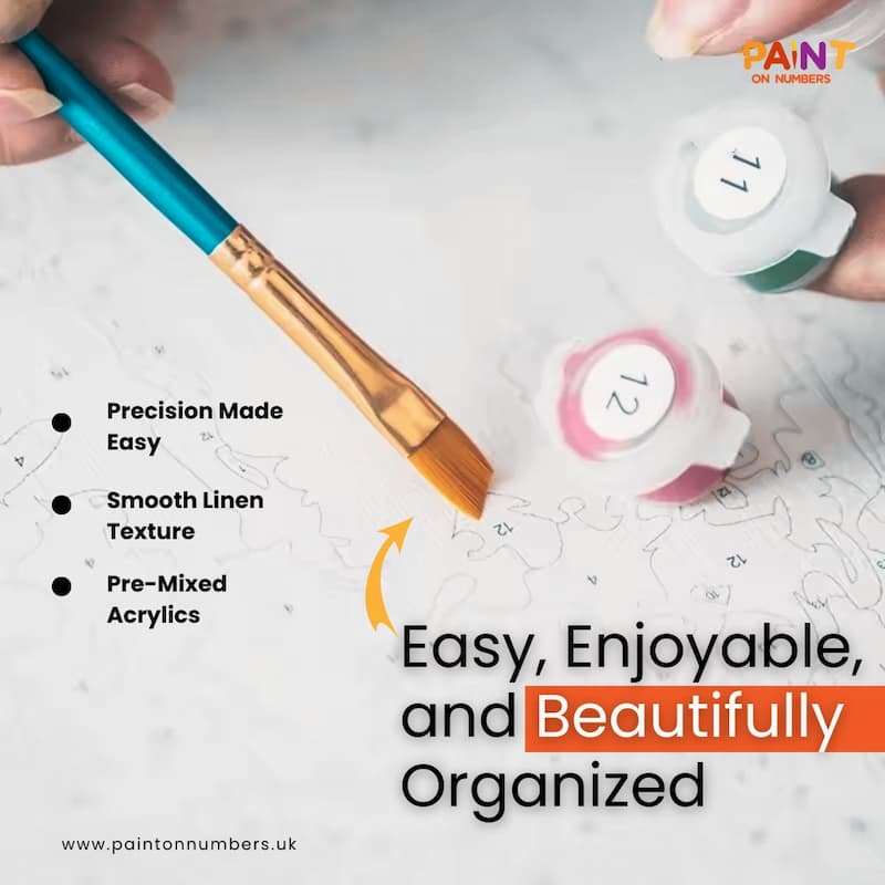 Paint brush and stamp with text about painting tools on a light background