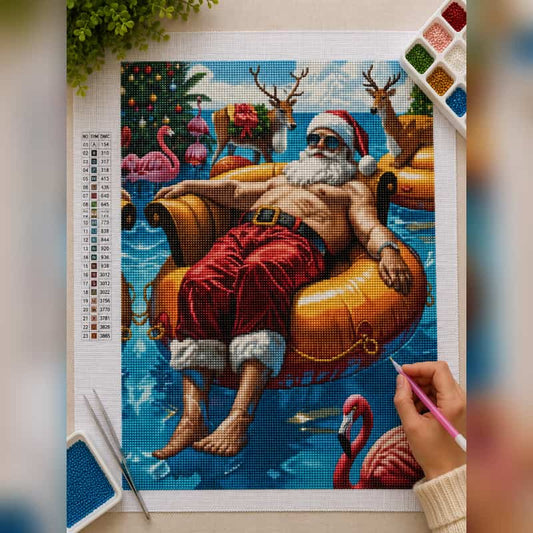 Joyful Santa diamond painting kit showing a festive Santa design finished with sparkling round diamond drills