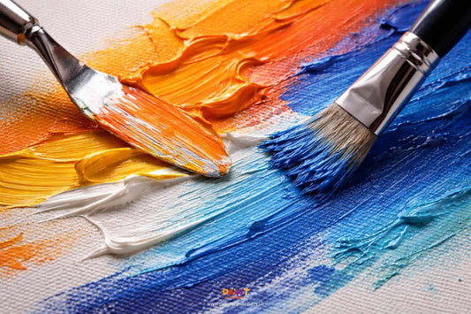 Close up of thick acrylic paint applied to a canvas using the impasto technique to build physical texture.