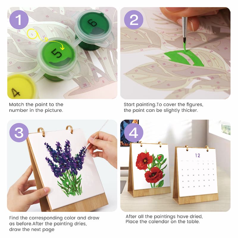 Botanical Flowers Paint by Numbers Calendar