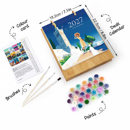 Vintage Travel Poster Paint by Numbers Calendar Kit