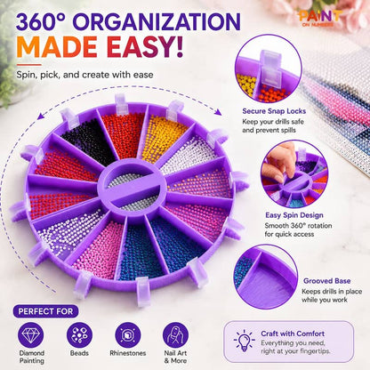 Purple 360-degree organization tool with various colored beads and features highlighted.