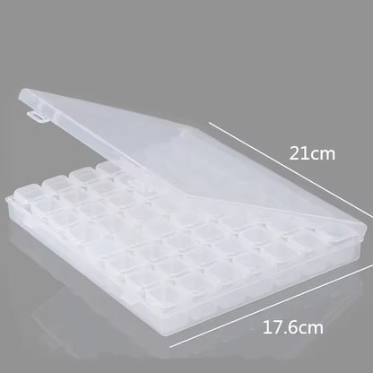 Clear plastic container with lid and measurement details on a gray background
