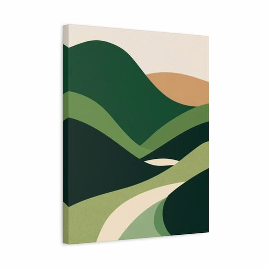 abstract rolling hills landscape with green tones and soft curved shapes, paint by numbers artwork
