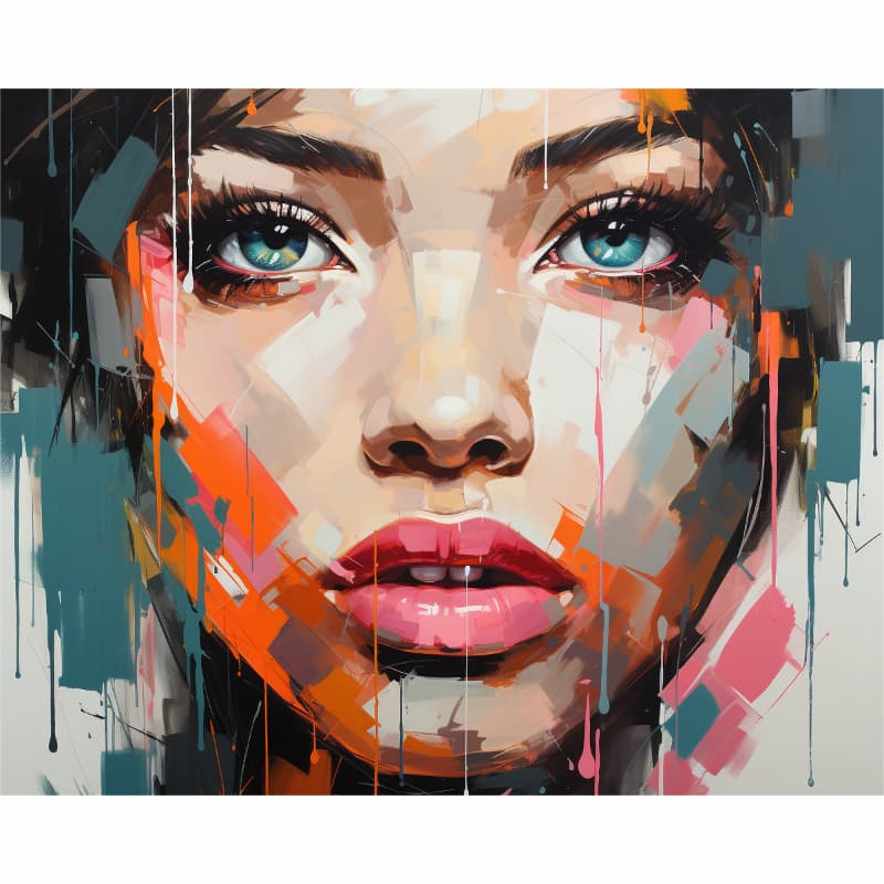 Colorful abstract painting of a woman's face with vibrant colors.