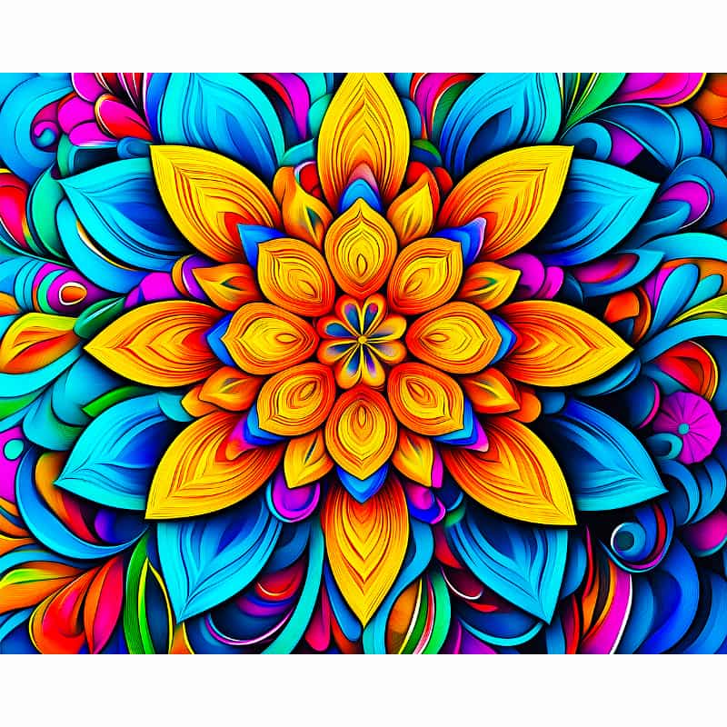 Colorful abstract floral design with vibrant colors on a white background