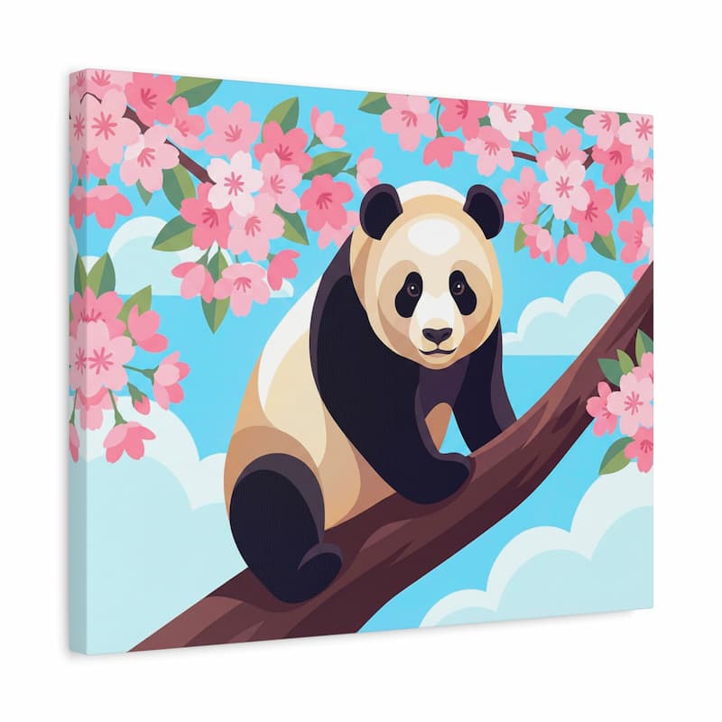 Panda bear on a branch with cherry blossoms