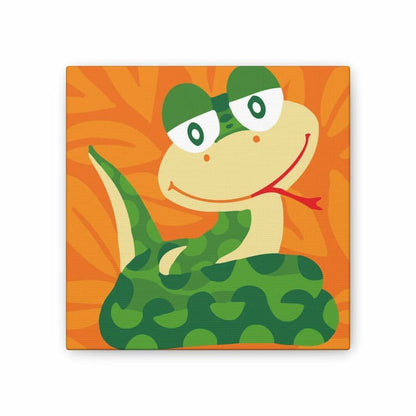 Cartoon snake character on an orange background