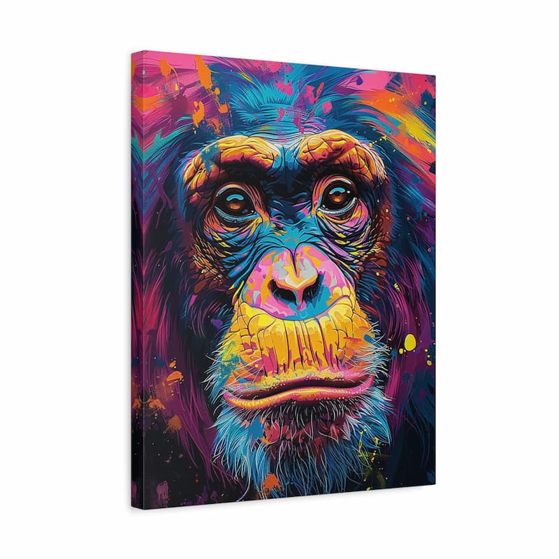Colorful abstract painting of a monkey's face on a white background