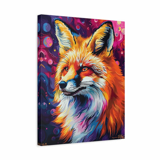 Colorful painting of a fox on a white background