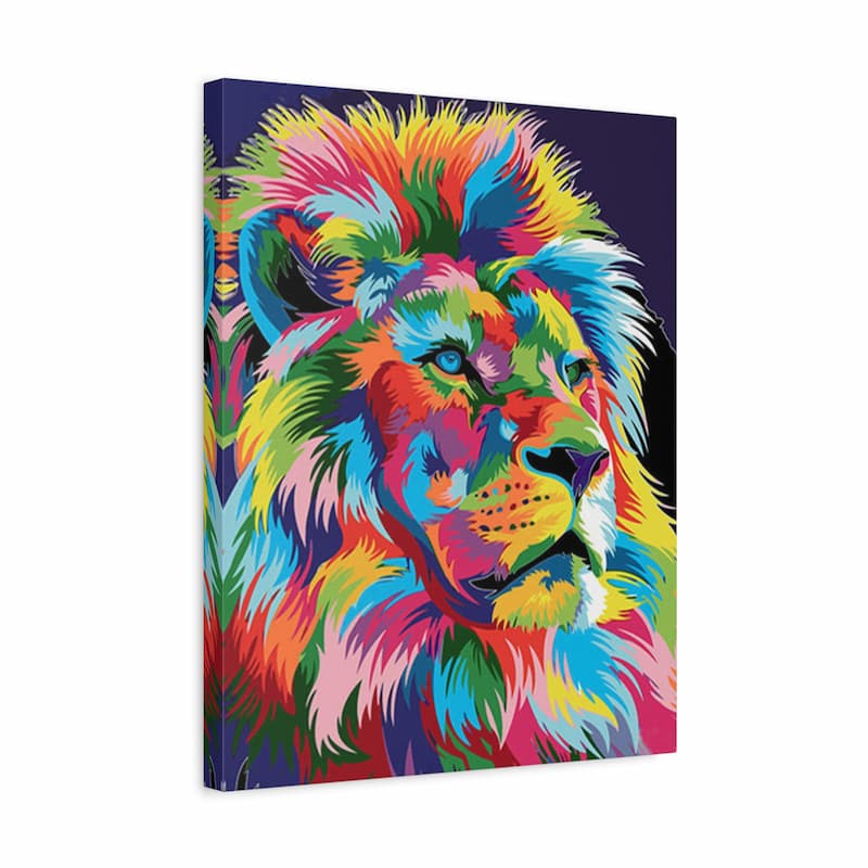 Colorful lion painting on a black background