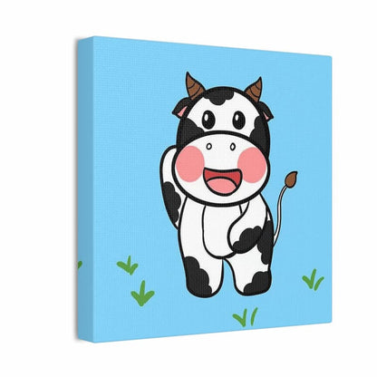 Canvas print with a cartoon cow on a blue background