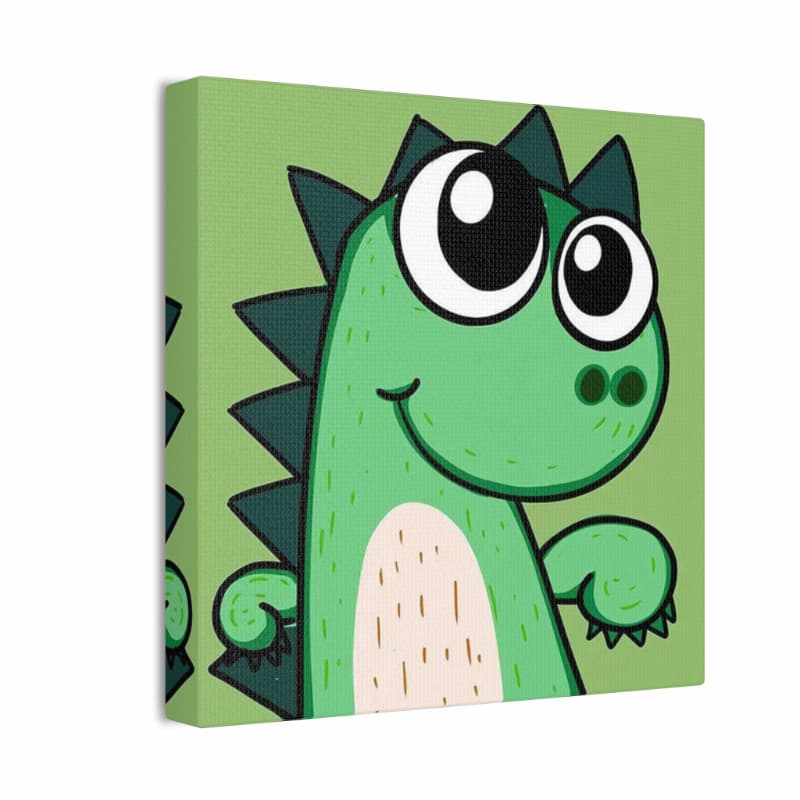 Canvas print with a cartoon green dinosaur on a green background