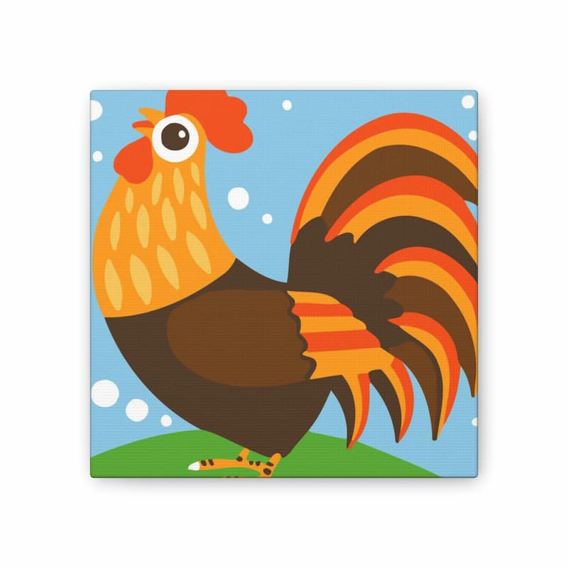 Colorful painting illustration of a rooster on a blue background