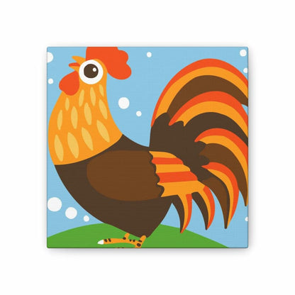 Colorful painting illustration of a rooster on a blue background