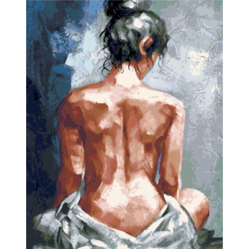 Artistic depiction of a person from behind with a textured background