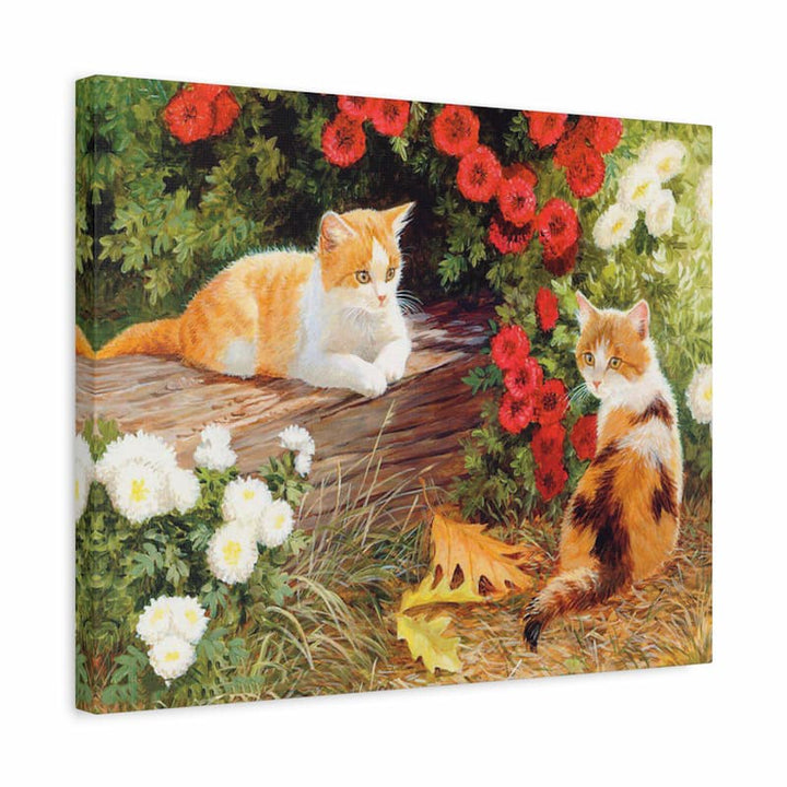 Kit de peinture par numéros Chatons de jardin montrant deux chatons dans un cadre de jardin luxuriant sur toile de lin HD
