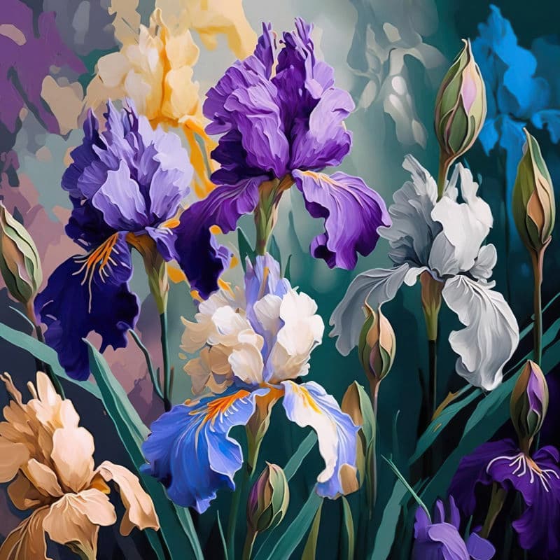 Tall purple and lavender iris flowers with green stems - Paint by Numbers Kit