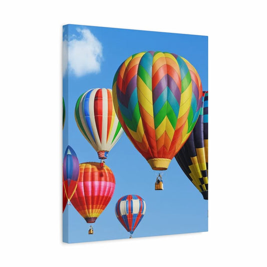 colourful hot air balloons floating in a clear blue sky, paint by numbers artwork