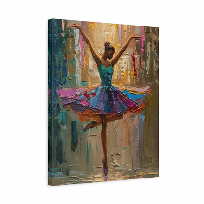 Abstract painting of a dancer with a colourful dress in teal, violet, and gold - Paint by Numbers Kit