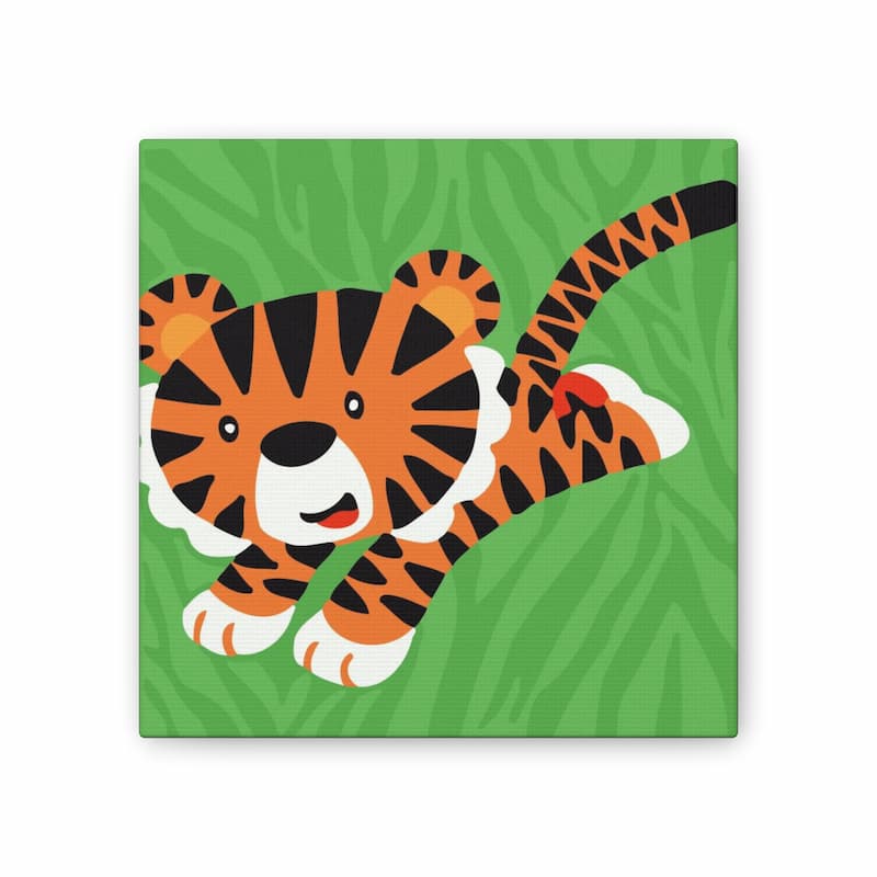 Cartoon tiger painting on a green background