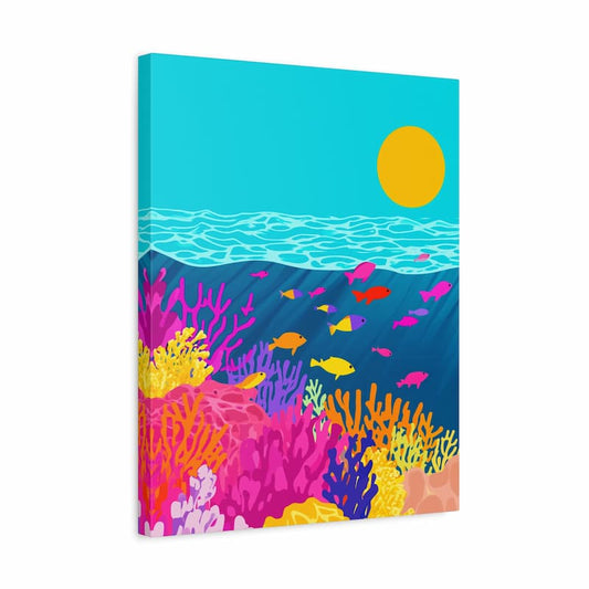 Canvas print with a colorful underwater scene featuring fish and coral on a white background