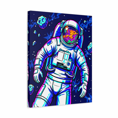 Canvas print of a colorful astronaut in space with stars and planets.