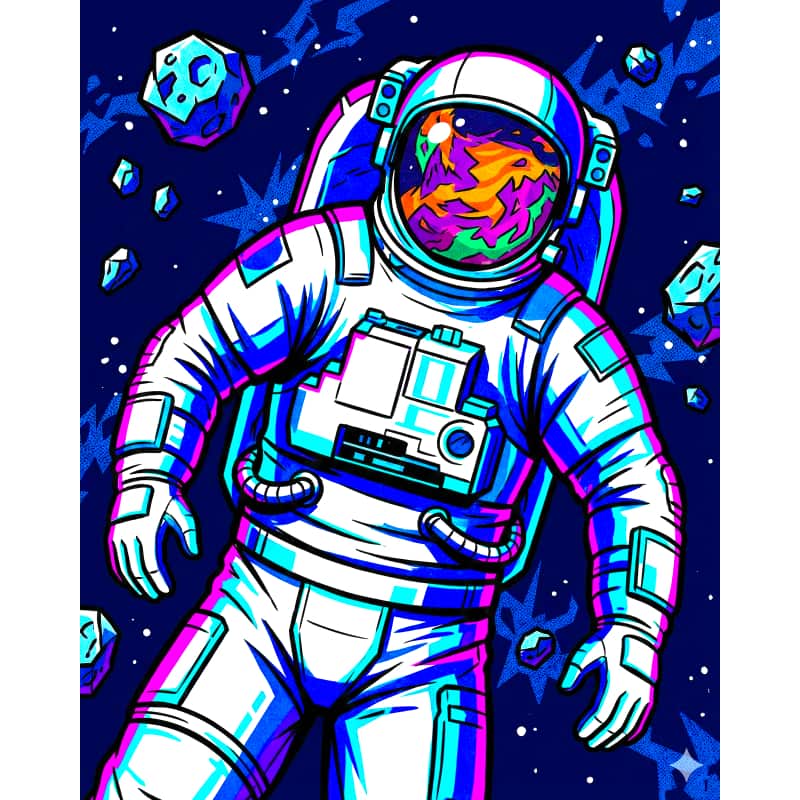 Colorful astronaut in space with a starry background