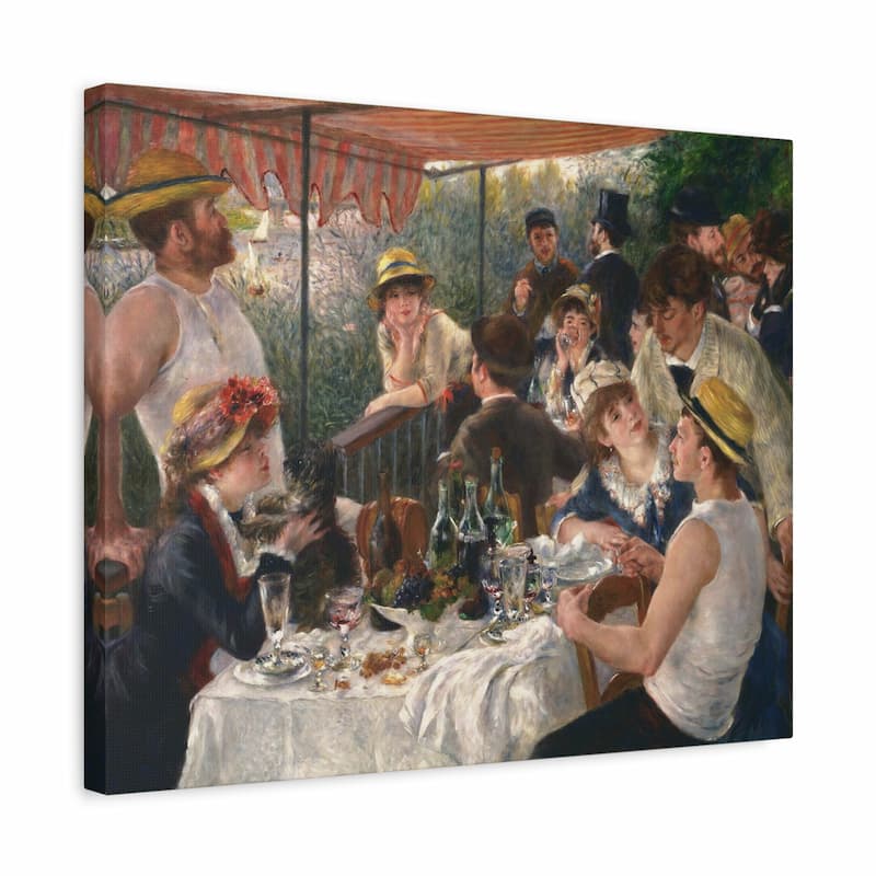 Canvas print of a lively outdoor scene with people around a table, reminiscent of a famous painting.