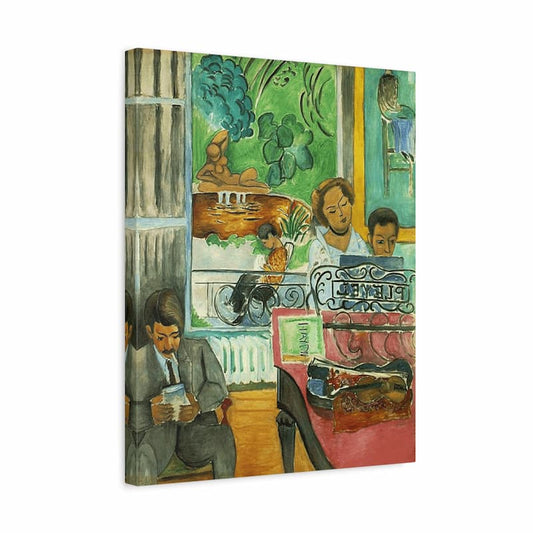 Canvas print of a colorful painting depicting people in a cafe setting.