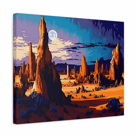 Desert rock formations under a pale moon with indigo shadows - Paint by Numbers Kit shown in a frame