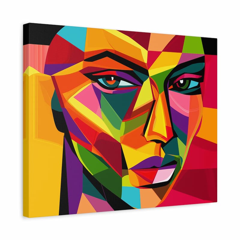 Colorful abstract painting of a face on a white background