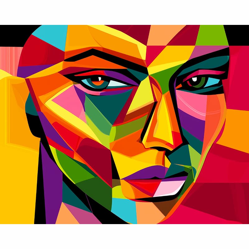 Colorful geometric abstract art of a face