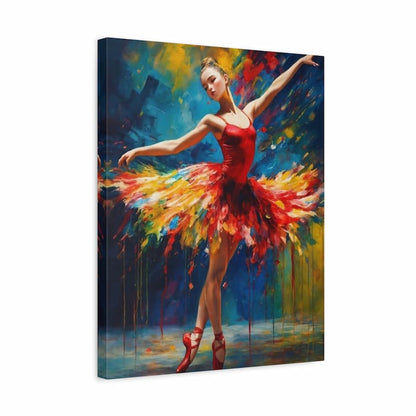 Abstract painting of a dancer in a bold red dress with explosive colours - Paint by Numbers Kit shown in a frame