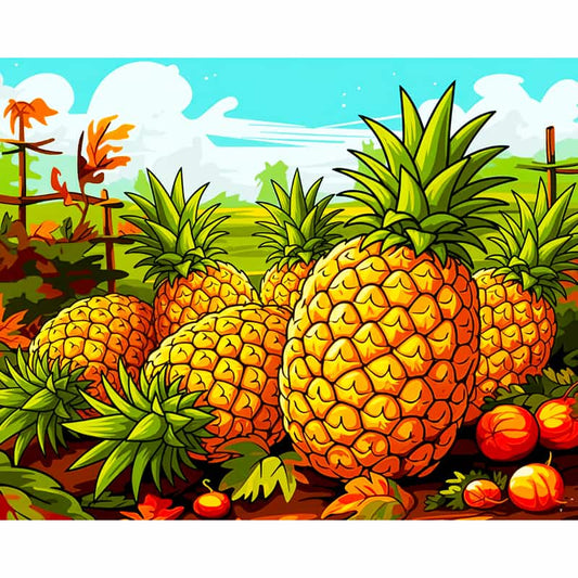 Illustration of pineapples with a tropical background