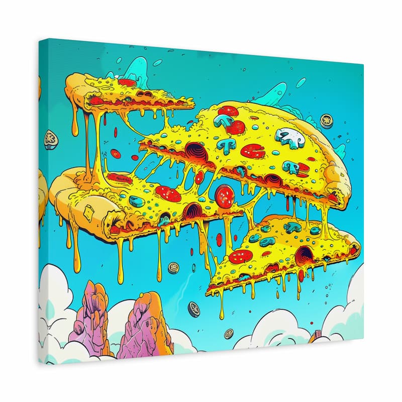 Colorful abstract pizza painting on a blue background