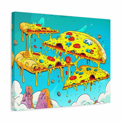 Colorful abstract pizza painting on a blue background