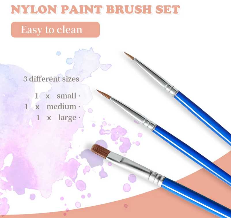 Nylon paint brush set with three different sizes on a colorful background