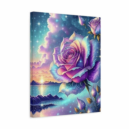 Diamond painting in a canvas showing a cosmic rose