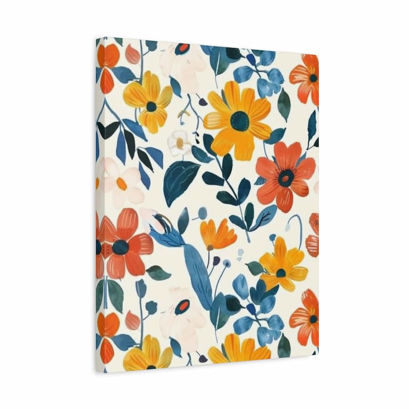 Floral patterned notebook with orange, yellow, and blue flowers on a white background