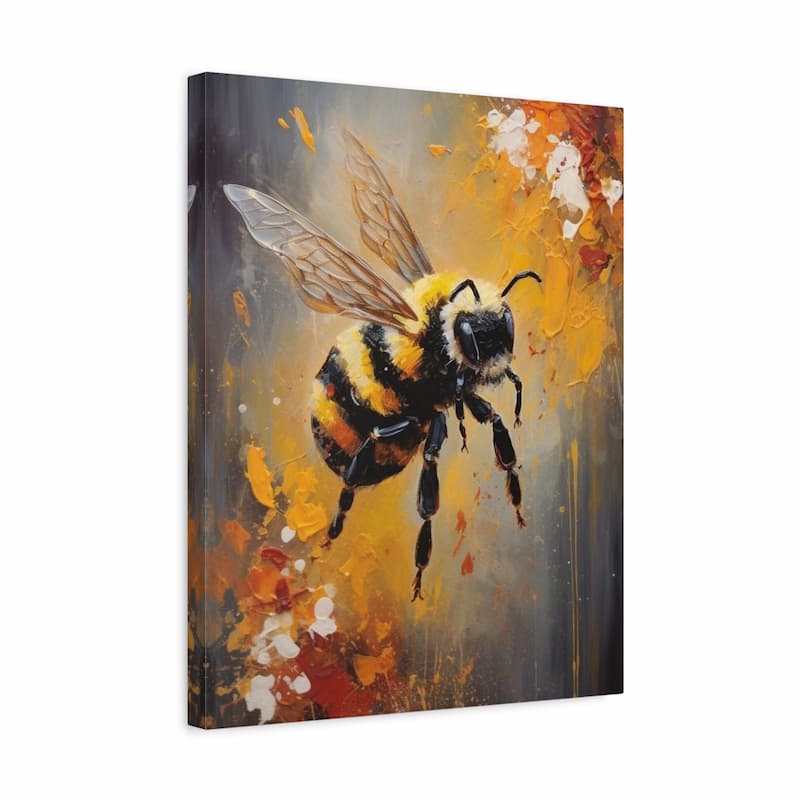Abstract painting of a honey bee with gold and black textures on a modern background - Paint by Numbers Kit shown in a frame