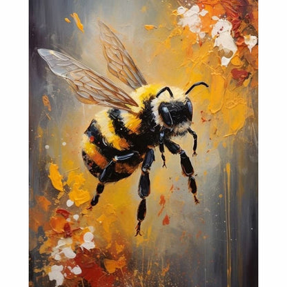 Abstract painting of a honey bee with gold and black textures on a modern background - Paint by Numbers Kit