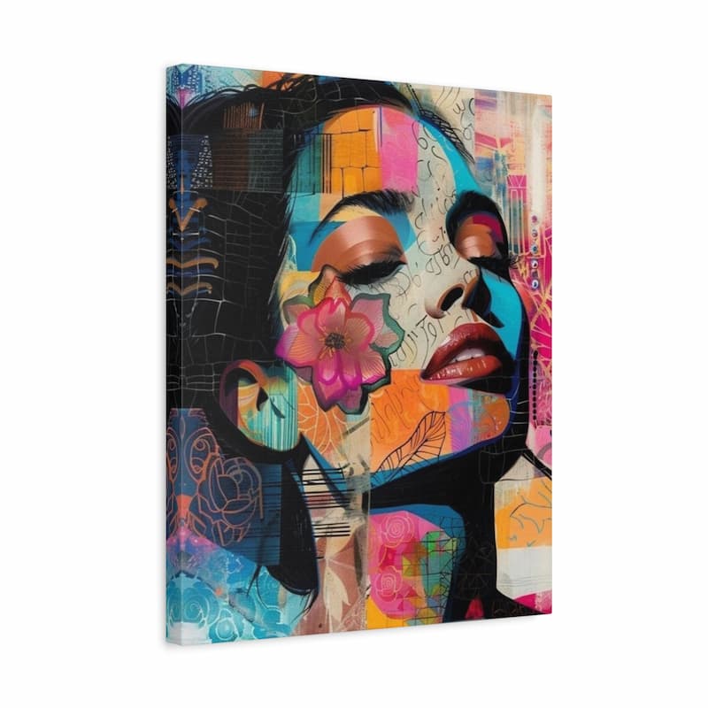 Abstract portrait of a woman with closed eyes featuring floral and geometric details - Paint by Numbers Kit shown in a frame