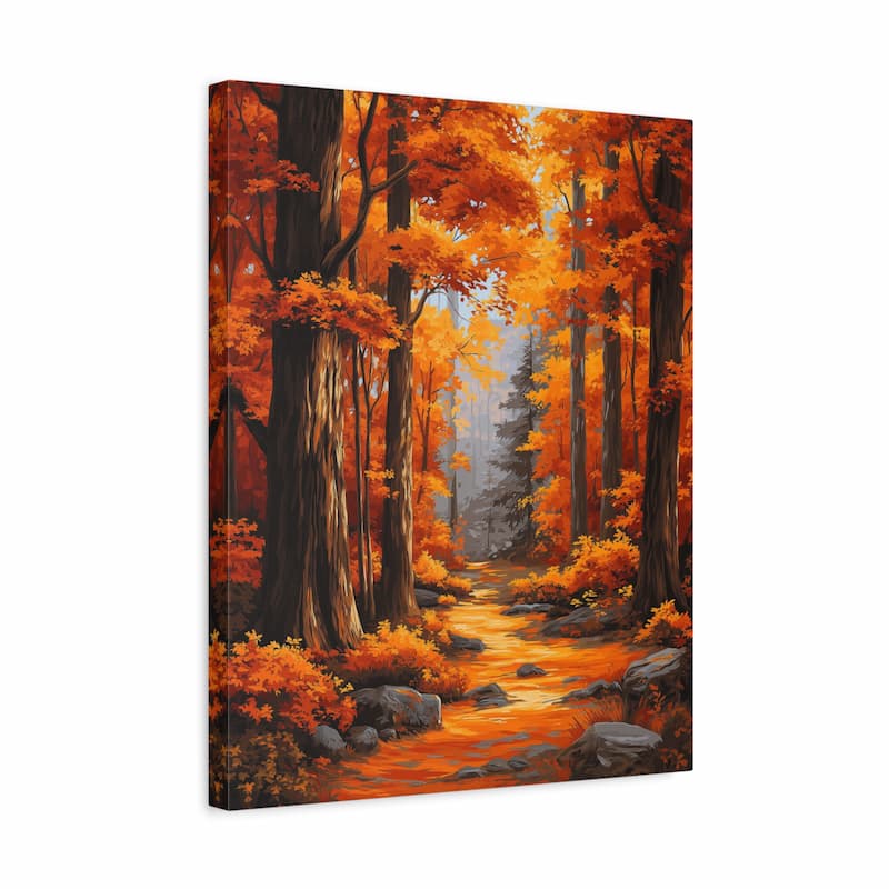 Canvas print of an autumn forest scene with orange and brown colors.