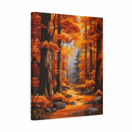 Canvas print of an autumn forest scene with orange and brown colors.