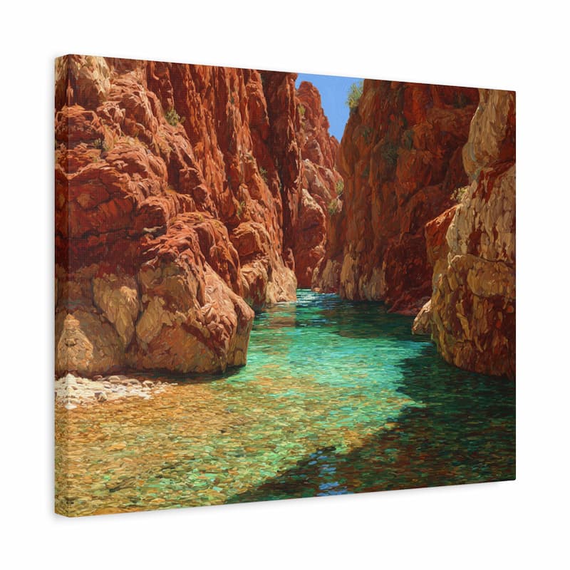 Canvas print of a rocky canyon with clear water