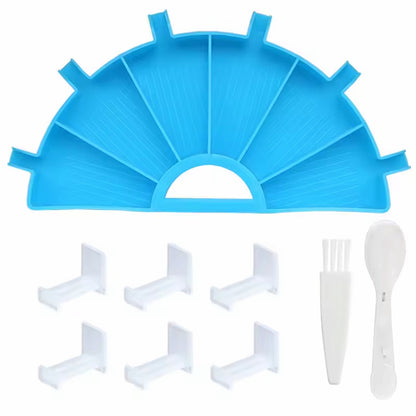 Diamond painting accessory kit including a split sorting tray, six tray clips, a sorting comb, and a dual ended scoop for organizing drills efficiently.