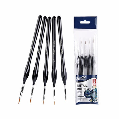 Set of black paint brushes with their packaging on a white background