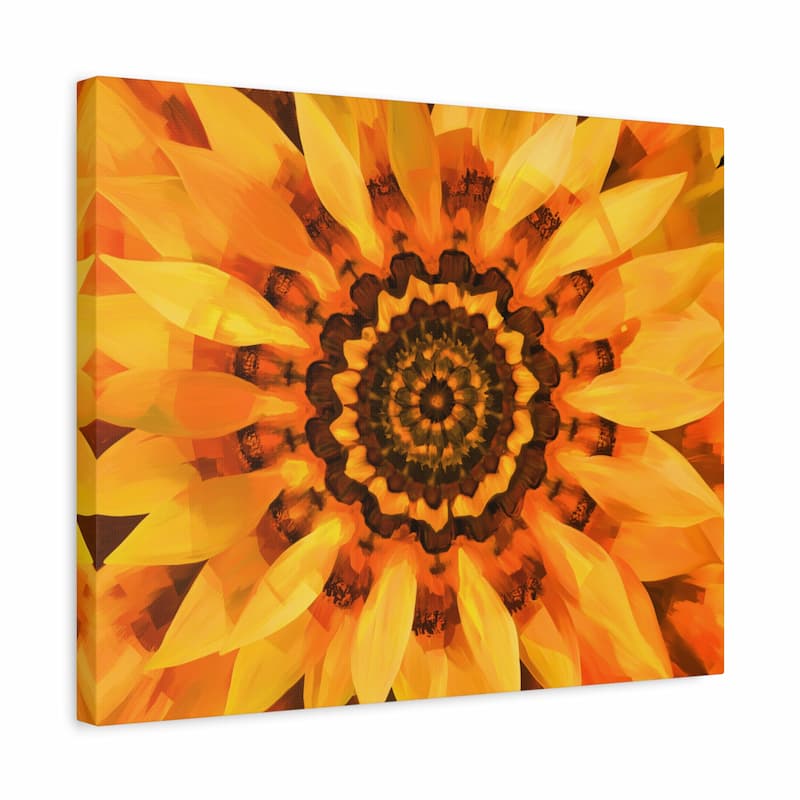 Canvas print of a sunflower with a kaleidoscope effect on a white background